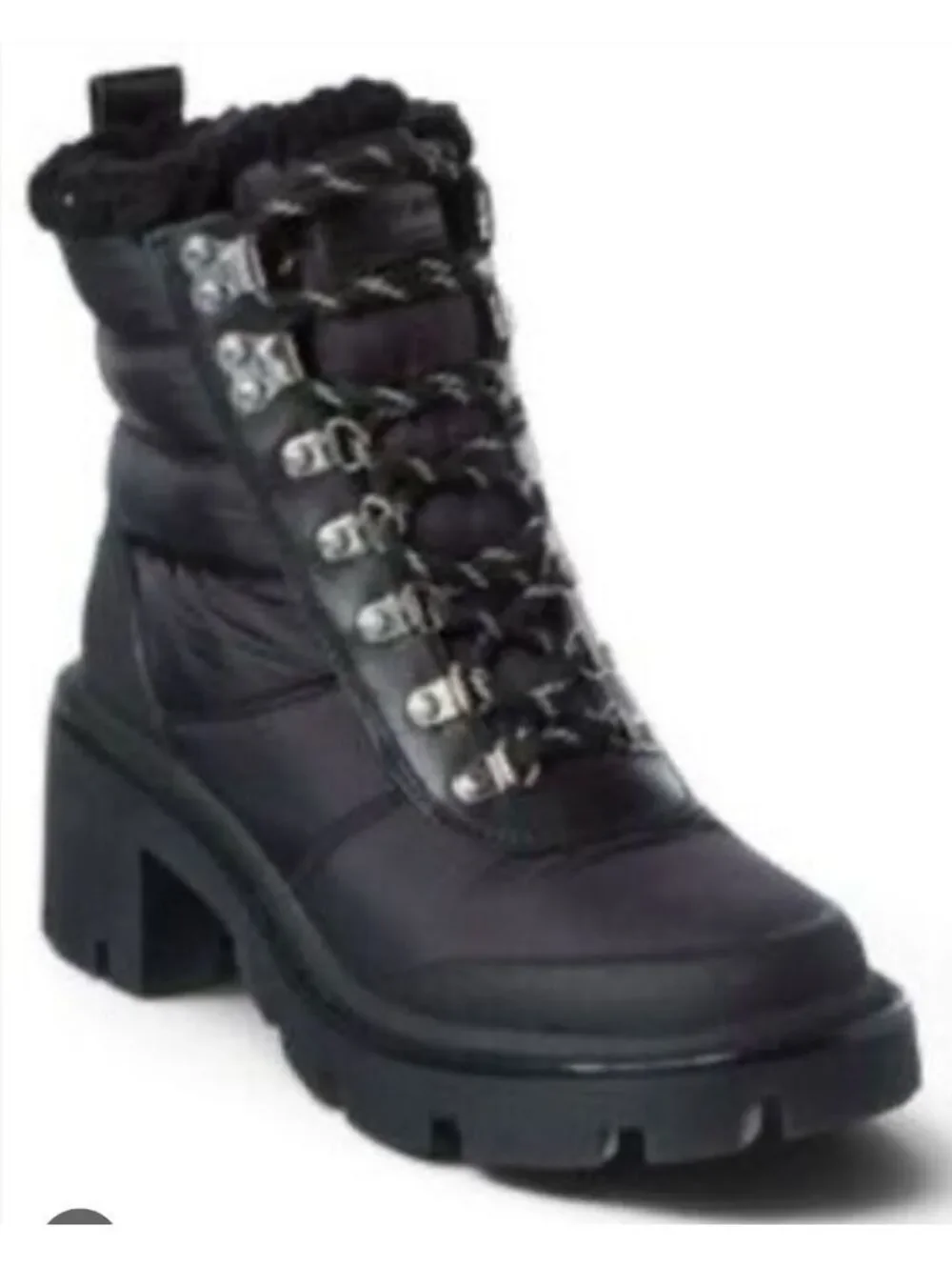 Size 5. Tory Burch Black Quilted Lace-Up Winter Boots with Shearling Lining,
